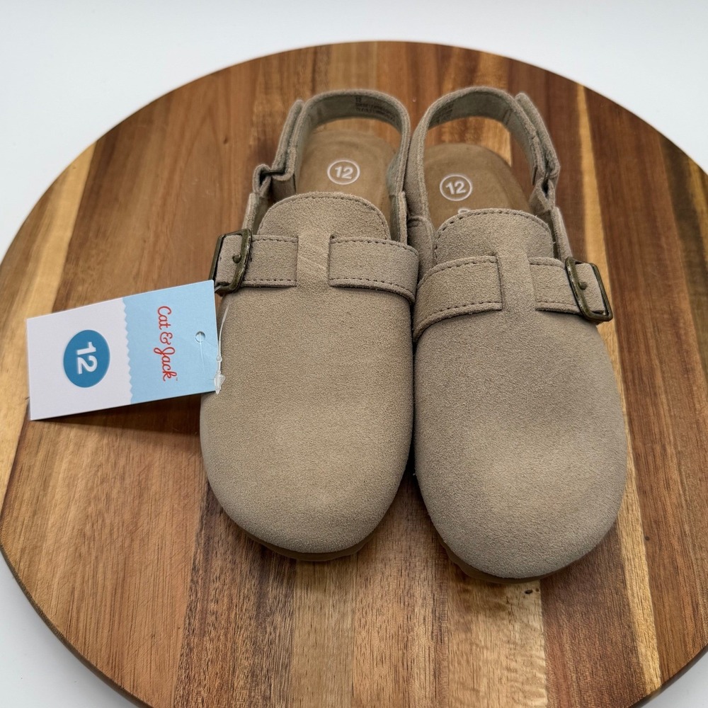 Cat & Jack Size 12 Berlin Taupe Faux Suede Buckle Slingback Clogs Kids 2423